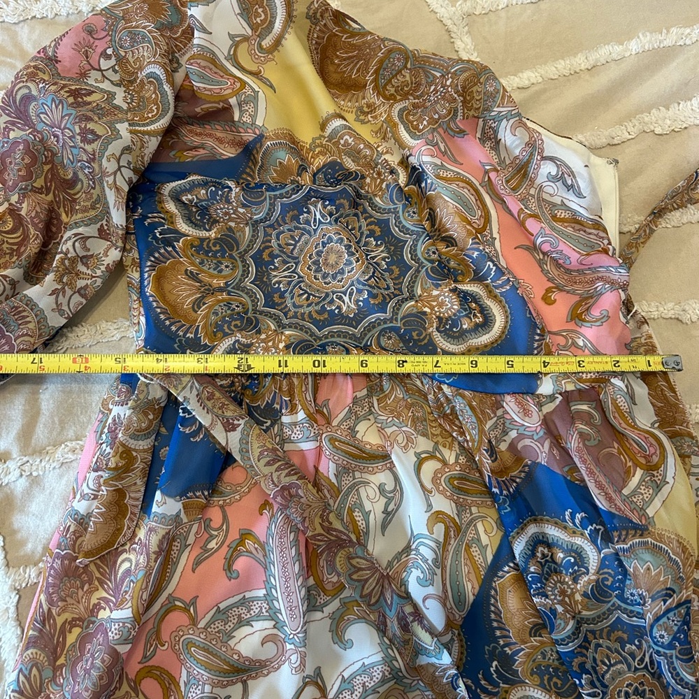 VENUS One-Shoulder Paisley Dress in Blue and Brown - Picture 5 of 6